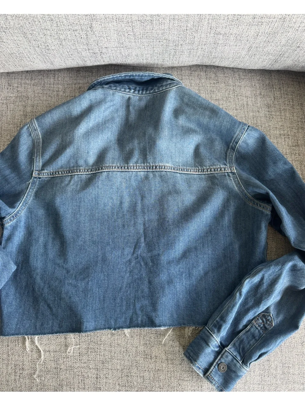 Hidden Cropped Frayed Jean Jacket